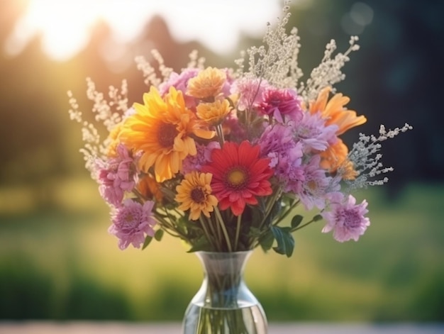 Gros plan beau bouquet d'automne dans les mains arrangement floral avec col jaune et rouge IA générative