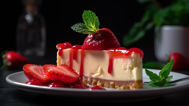 Gros plan d'un beau gâteau au fromage avec une texture crémeuse