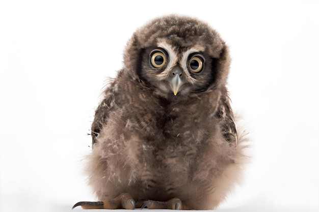 Un gros plan d'un bébé hibou avec de grands yeux jaunes.