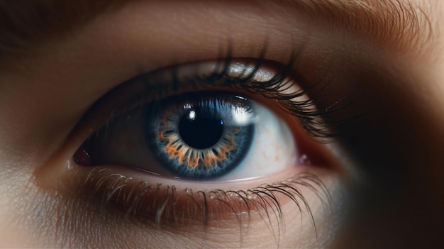 Gros plan d'un bel œil féminin bleu Macro shot of human eyegenerative ai