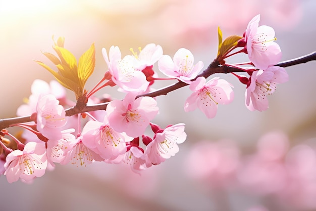 un gros plan d'une belle branche de cerisier en fleurs