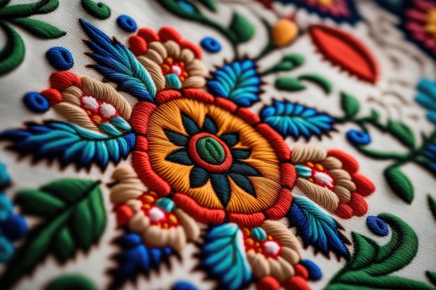 Gros plan belle broderie de style traditionnel ukrainien génération Vyshivanka AI