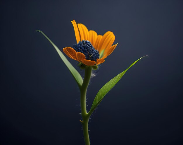 un gros plan d'une belle fleur orange sur fond sombre