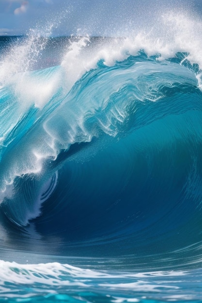 Gros plan d'une belle vague de mer bleue