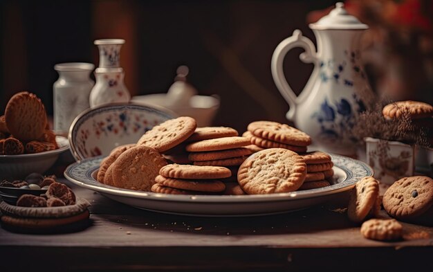 Un gros plan de biscuits sur un fond vintage dessert sucré boulangerie aliments générés par ai