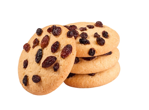 Gros plan des biscuits sablés aux raisins secs isolated on white