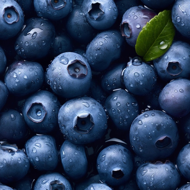 Un gros plan de bleuets avec une feuille dessus