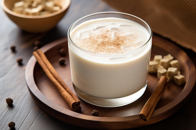 Un gros plan d'une boisson traditionnelle mexicaine horchata avec de la cannelle