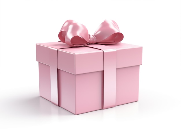 un gros plan d'une boîte cadeau rose avec un arc rose génératif ai