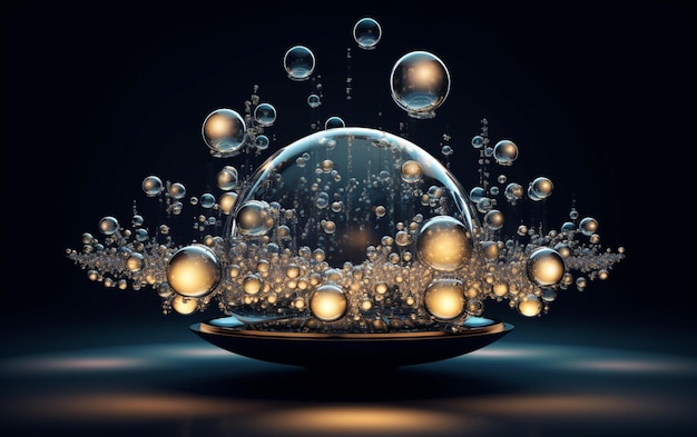 un gros plan d'un bol avec des bulles flottant dessus ai générative