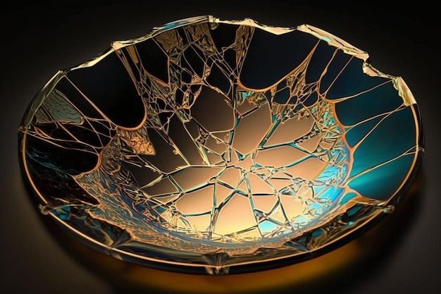 Gros plan d'un bol en verre cassé sur la table ai générative