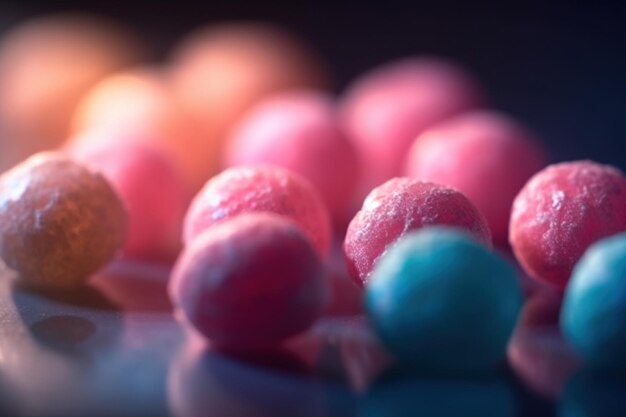 Un gros plan de bonbons colorés sur fond sombre