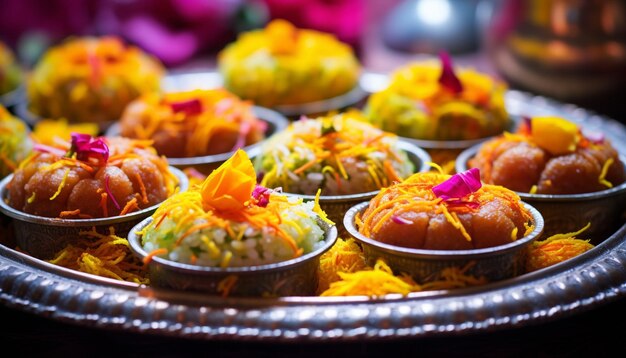 Photo un gros plan des bonbons et des plats traditionnels de gudi padwa