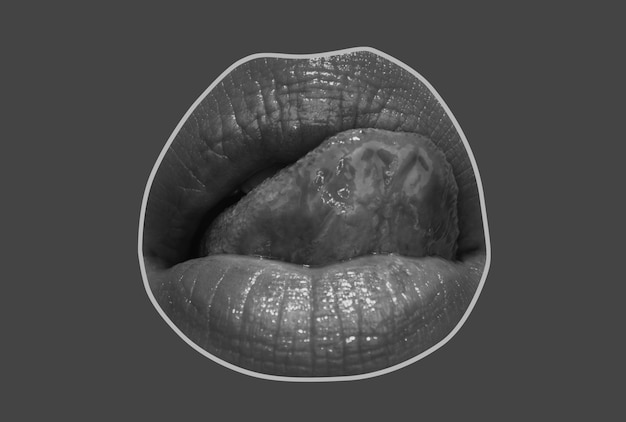 Gros plan de la bouche de femme avec des lèvres sexy léchant les lèvres bouche féminine avec la langue léché ses lèvres rouges sexy
