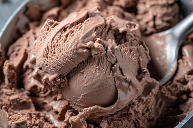 Un gros plan d'une boule de glace au chocolat