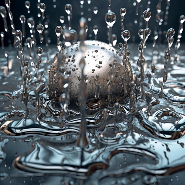 un gros plan d'une boule de métal dans une piscine d'eau ai générative