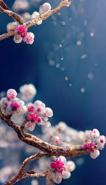 Gros plan d'un bouquet de fleurs sur un arbre ai génératif