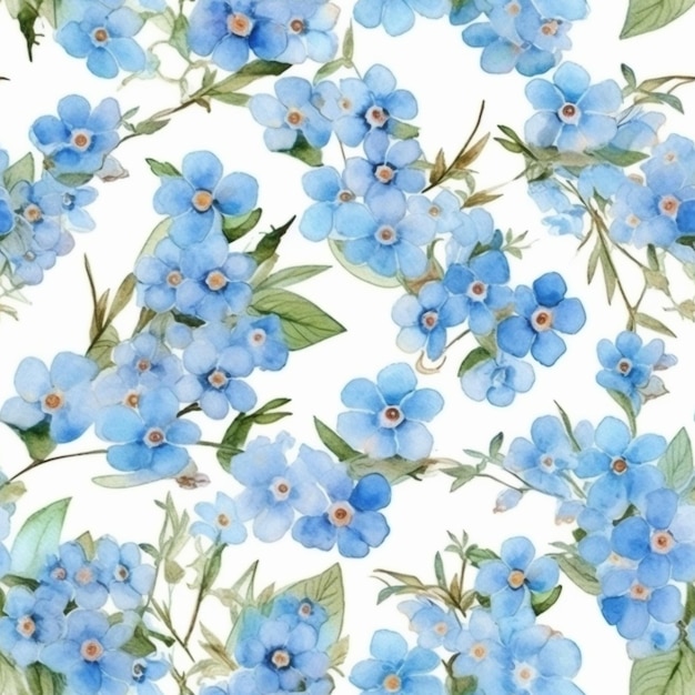 un gros plan d'un bouquet de fleurs bleues sur un fond blanc génératif ai