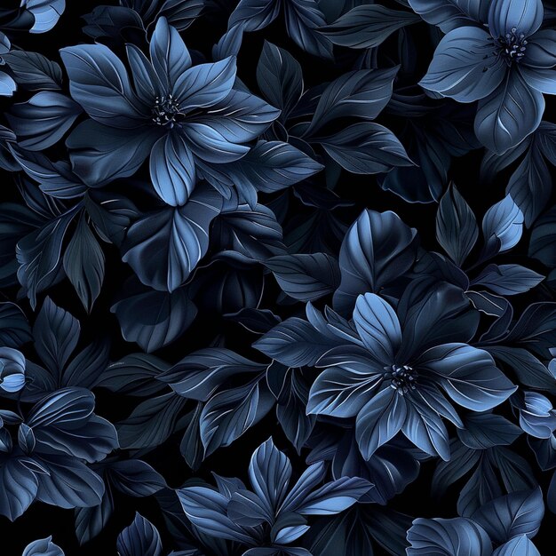 un gros plan d'un bouquet de fleurs bleues sur un fond noir génératif ai