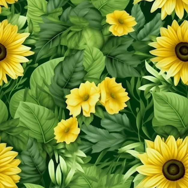 Un gros plan d'un bouquet de fleurs jaunes et de feuilles génératives