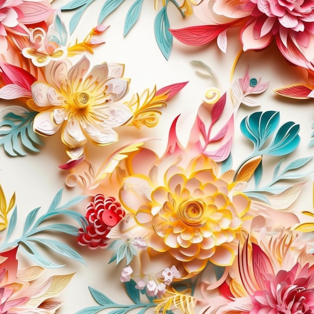 Un gros plan d'un bouquet de fleurs en papier sur une surface blanche ai générative