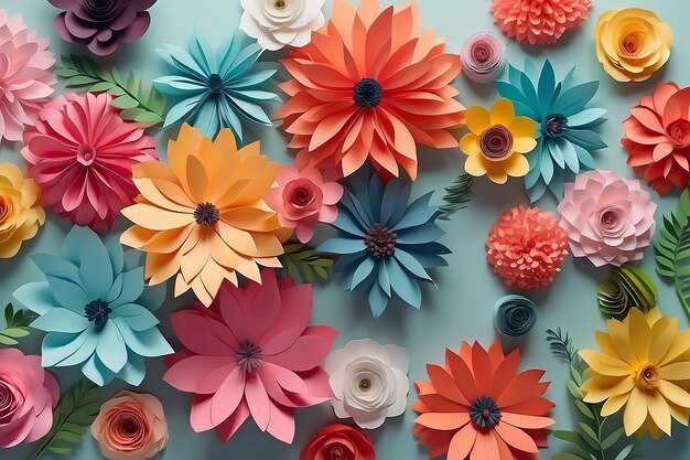 Un gros plan d'un bouquet de fleurs en papier sur une table générative ai