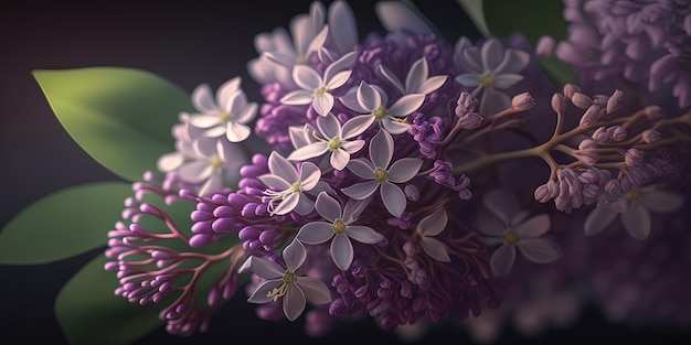 Un gros plan d'un bouquet de fleurs violettes AI générative