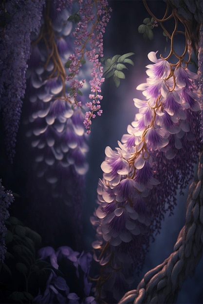 Gros plan d'un bouquet de fleurs violettes générative ai