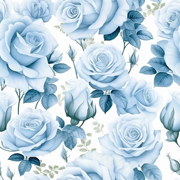 Un gros plan d'un bouquet de roses bleues sur fond blanc ai générative