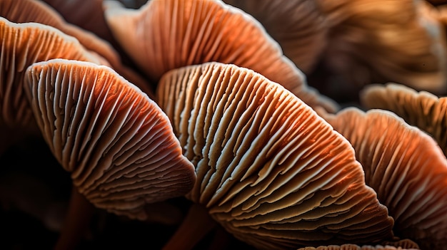 Gros plan de branchies de champignons portabella Ressource créative générée par l'IA