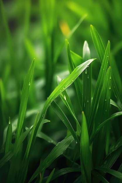 Gros plan de brins d'herbe avec mise au point sélective et bokeh créé avec une IA générative