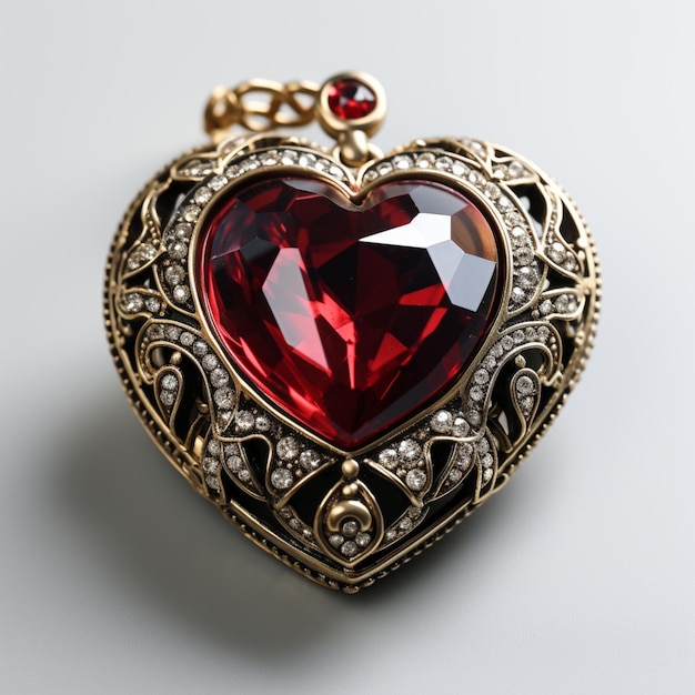 un gros plan d'une broche en forme de coeur avec une IA générative en pierre rouge