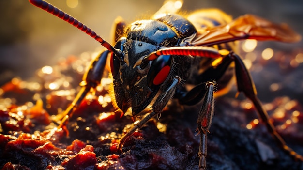 Gros plan d'un bug sur un morceau de nourriture IA générative