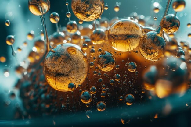 Un gros plan de bulles d'air dans un verre avec un fond sombre