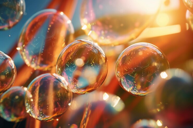 Photo un gros plan de bulles avec le soleil derrière