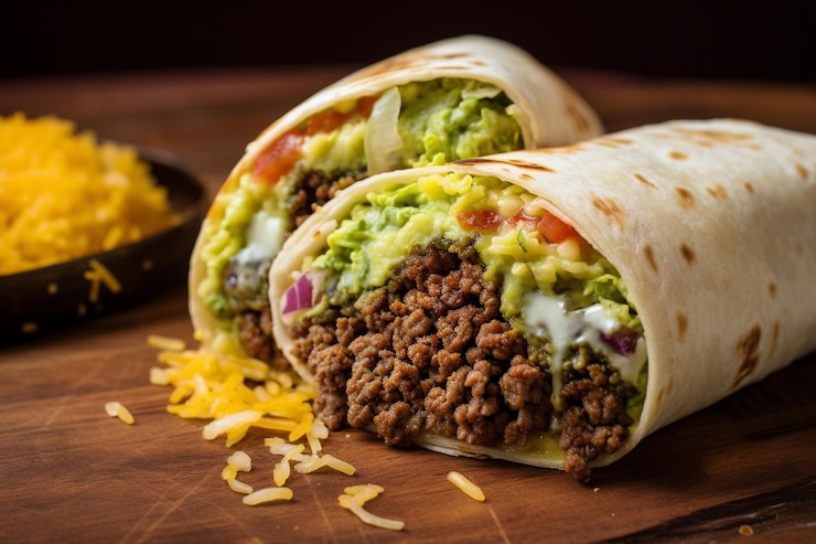Photo un gros plan d'un burrito avec de la laitue