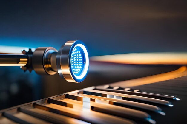 Photo un gros plan d'un câble avec une lumière bleue dessus