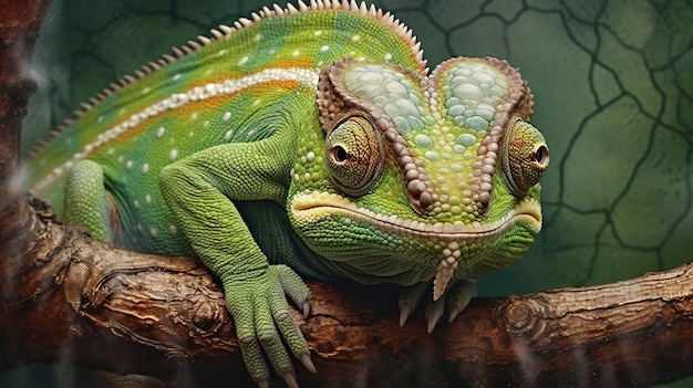 Gros plan d'un caméléon voilé Chamaeleo calyptratus