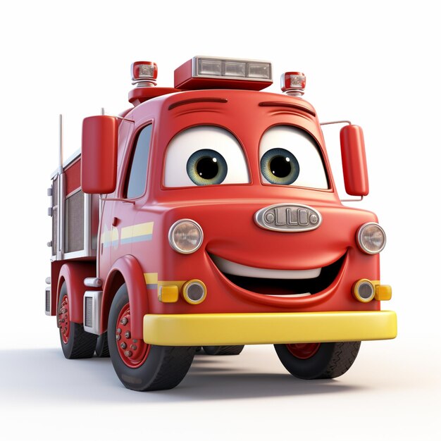 Photo un gros plan d'un camion de pompiers de dessin animé avec un sourire sur son visage