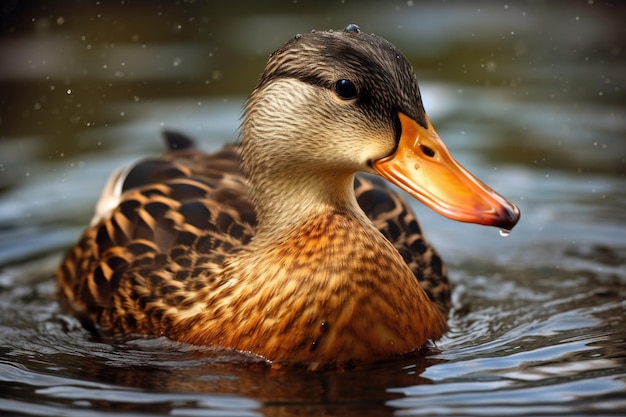 Gros plan d'un canard colvert nageant dans un étang Generative AI