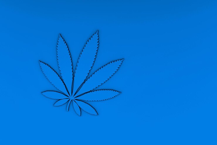 Photo gros plan de cannabis abstrait fond bleu rendu teinté 3d