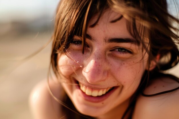 Un gros plan captivant d'une personne rayonnante de joie et débordant de positivité avec un beau sourire sur le visage