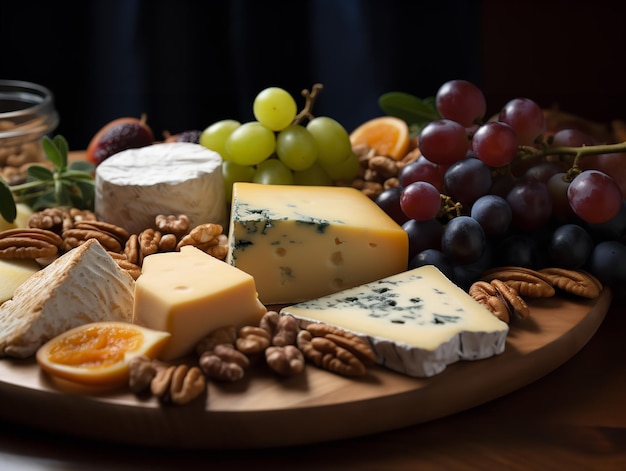 Le gros plan captivant d'un plateau de fromages