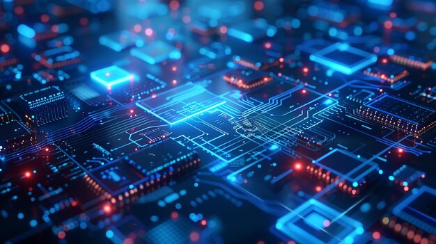 un gros plan d'une carte de circuit imprimé avec de nombreux composants électroniques