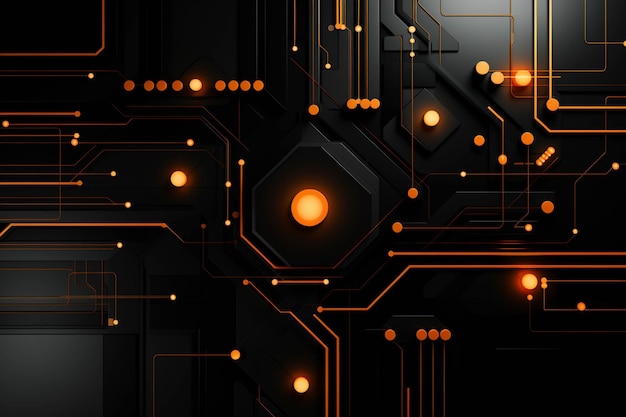Un gros plan d'une carte de circuit imprimé d'ordinateur avec des lumières orange ai génératives