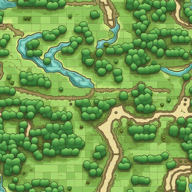 un gros plan d'une carte d'un espace vert avec des arbres ai génératif