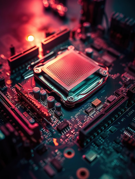 Un gros plan d'une carte mère d'ordinateur avec le mot cpu dessus