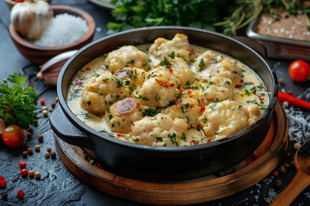 Photo un gros plan d'une casserole de nourriture sur une table