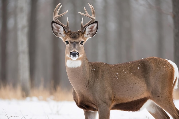 En gros plan d'un cerf à queue blanche debout dans la neige