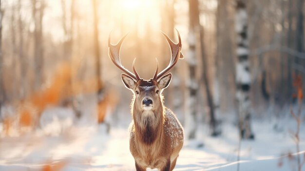 En gros plan d'un cerf à queue blanche debout dans la neige